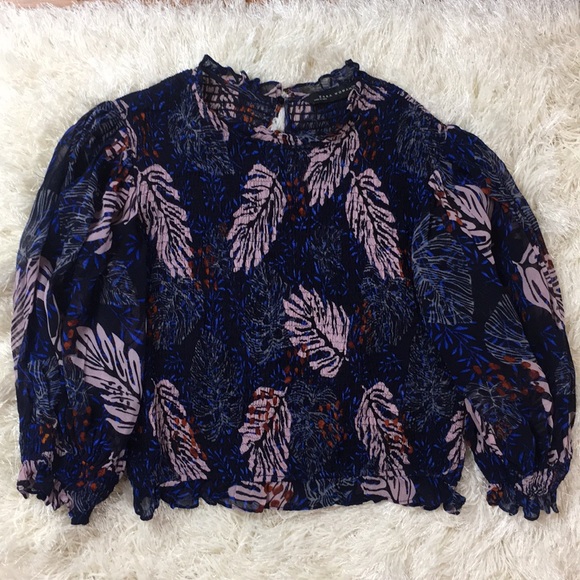 Zara Woman Smocked Blue Elastic Top - Picture 5 of 5